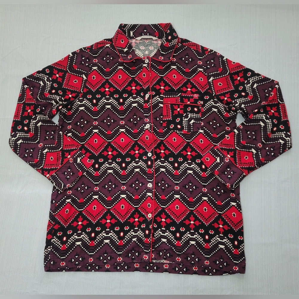 Woolrich Shirt Womens Medium Red Long Sleeve Button Up Aztec Print Casual Cotton